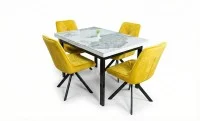 Set Masă Living Extensibilă Blat Ceramic KJT416 Alb-Cappuccino cu 4 Scaune KJC0356 Galben 1