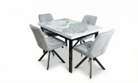 Set Masă Living Extensibilă Blat Ceramic KJT416 / DT018 Alb-Cappuccino cu 4 Scaune KJC0356 Gri 1