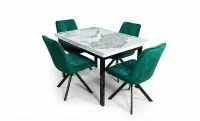 Set Masă Living Extensibilă Blat Ceramic KJT416 / DT018 Alb-Cappuccino cu 4 Scaune KJC0356 Verde 1