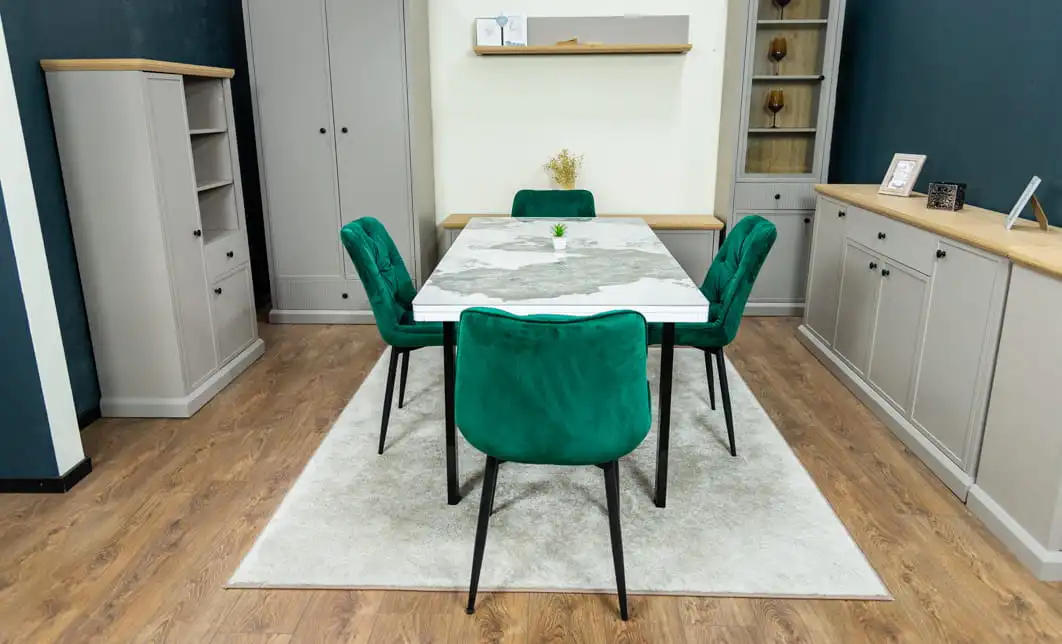 Set Masă Living Extensibilă Blat Ceramic KJT416 Alb-Cappuccino cu 4 Scaune KJC0357 Verzi 9