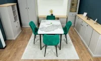 Set Masă Living Extensibilă Blat Ceramic KJT416 Alb-Cappuccino cu 4 Scaune KJC0357 Verzi 8