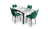 Set Masă Living Extensibilă Blat Ceramic KJT416 Alb-Cappuccino cu 4 Scaune KJC0358 Verzi 1