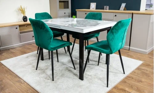 Set Masă Living Extensibilă Blat Ceramic KJT416 / DT018 Alb-Cappuccino cu 4 Scaune KJC104 Verzi