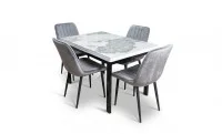 Set Masă Living Extensibilă Blat Ceramic KJT416 Alb-Cappuccino cu 4 Scaune KJC176 Gri 1