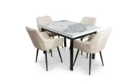 Set Masă Living Extensibilă Blat Ceramic KJT416 Alb-Cappuccino cu 4 Scaune KJC4343 Bej 1