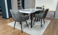 Set Masă Living Extensibilă Blat Ceramic KJT416 Alb-Cappuccino cu 4 Scaune KJC4343 Gri Deschis 10