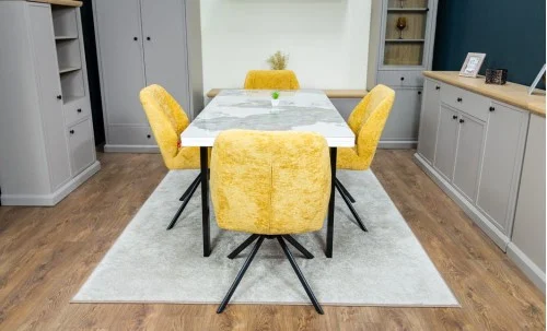 Set Masă Living Extensibilă Blat Ceramic KJT416 Alb-Cappuccino cu 4 Scaune KJC4347 Galbene