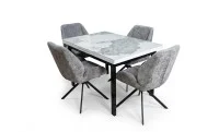 Set Masă Living Extensibilă Blat Ceramic KJT416 Alb-Cappuccino cu 4 Scaune KJC4347 Gri