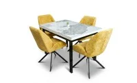 Set Masă Living Extensibilă Blat Ceramic KJT416 Alb-Cappuccino cu 4 Scaune KJC4347 Galbene 1