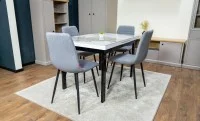 Set Masă Living Extensibilă Blat Ceramic KJD416 Alb-Cappuccino cu 4 Scaune KJC5341 Gri 10
