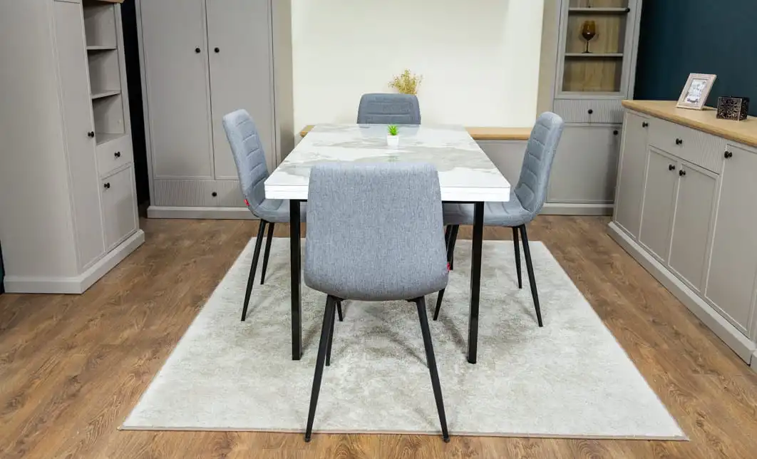 Set Masă Living Extensibilă Blat Ceramic KJD416 Alb-Cappuccino cu 4 Scaune KJC5341 Gri 6