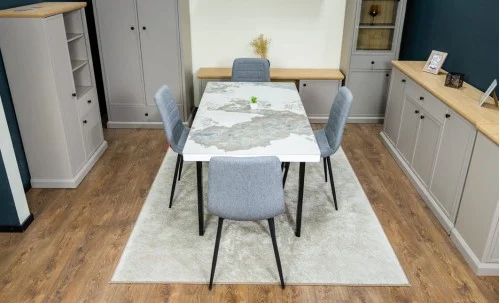Set Masă Living Extensibilă Blat Ceramic KJD416 Alb-Cappuccino cu 4 Scaune KJC5341 Gri