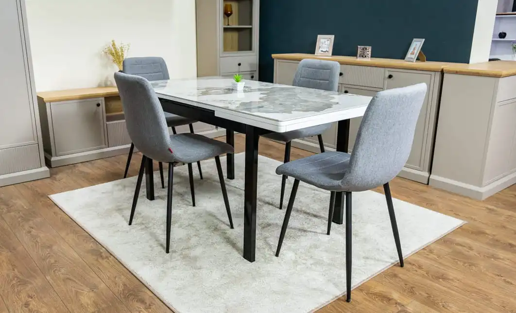 Set Masă Living Extensibilă Blat Ceramic KJD416 Alb-Cappuccino cu 4 Scaune KJC5341 Gri 4