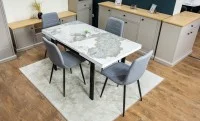 Set Masă Living Extensibilă Blat Ceramic KJD416 Alb-Cappuccino cu 4 Scaune KJC5341 Gri 5