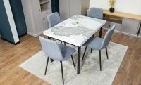 Set Masă Living Extensibilă Blat Ceramic KJD416 Alb-Cappuccino cu 4 Scaune KJC5341 Gri