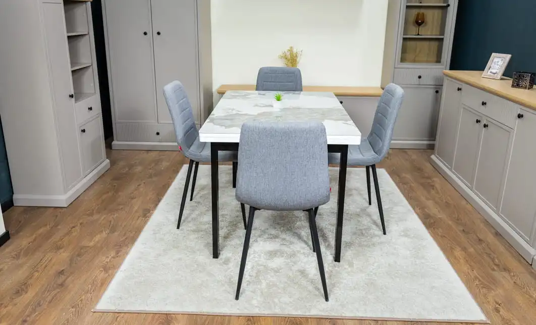 Set Masă Living Extensibilă Blat Ceramic KJD416 Alb-Cappuccino cu 4 Scaune KJC5341 Gri 8