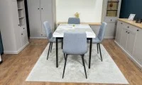 Set Masă Living Extensibilă Blat Ceramic KJD416 Alb-Cappuccino cu 4 Scaune KJC5341 Gri 8