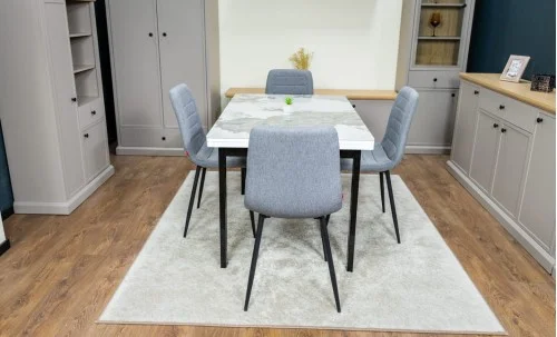 Set Masă Living Extensibilă Blat Ceramic KJD416 Alb-Cappuccino cu 4 Scaune KJC5341 Gri