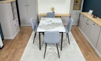 Set Masă Living Extensibilă Blat Ceramic KJD416 Alb-Cappuccino cu 4 Scaune KJC5341 Gri 9