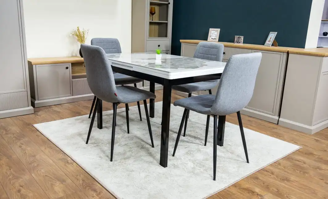 Set Masă Living Extensibilă Blat Ceramic KJD416 Alb-Cappuccino cu 4 Scaune KJC5341 Gri 3