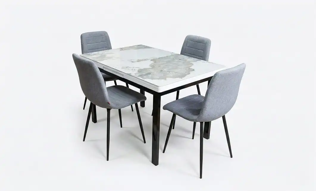 Set Masă Living Extensibilă Blat Ceramic KJD416 Alb-Cappuccino cu 4 Scaune KJC5341 Gri 1