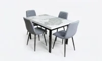 Set Masă Living Extensibilă Blat Ceramic KJD416 Alb-Cappuccino cu 4 Scaune KJC5341 Gri
