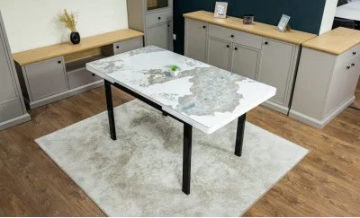 Masă Extensibilă Blat Ceramic Alb-Cappuccino KJT416 / DT018