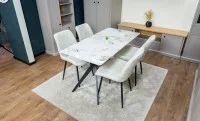 Set Masă Living cu 4 Scaune KJD6317 Bej 7