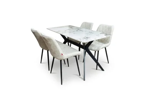 Set Masă Living cu 4 Scaune KJD6317 Bej