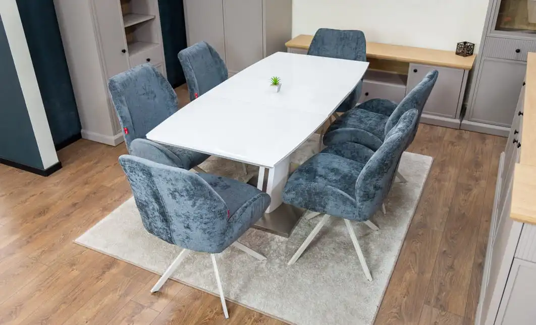 Set Masă Living Extensibilă KJT380 Blat Lucios Alb cu 6 Scaune Rotative DCM0104CS Gri 5