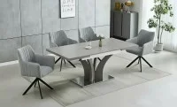 Set Masă Living Extensibilă KJT385 Gri cu 4 Scaune KJC385 Gri
