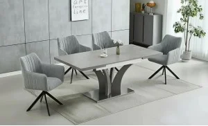 Set Masă Living Extensibilă KJT385 Gri cu 4 Scaune KJC385 Gri