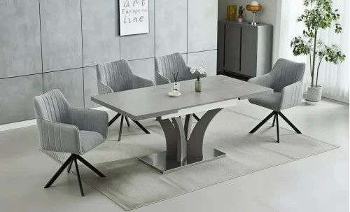 Set Masă Living Extensibilă KJT385 Gri cu 4 Scaune KJC385 Gri
