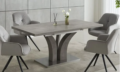 Set Masă Living Extensibilă KJT385 Gri cu 4 Scaune KJC80 Gri