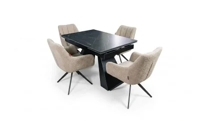 Set Masă Living Extensibilă KJT416 Neagră cu 4 Scaune DCM0112AS Bej