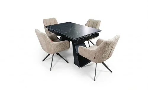 Set Masă Living Extensibilă KJT416 Neagră cu 4 Scaune DCM0112AS Bej