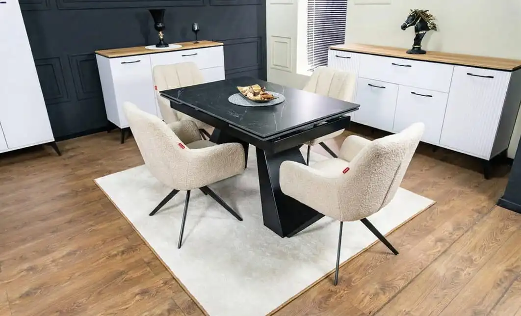 Set Masă Living Extensibilă KJT416 Neagră cu 4 Scaune DCM0112AS Bej