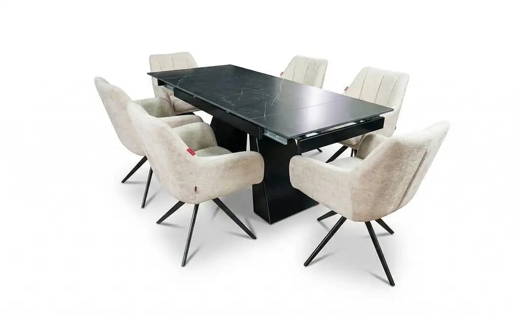 Set Masă Living Extensibilă KJT416 Neagră cu 6 Scaune DCM0112AS Bej 1