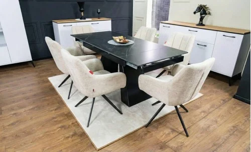 Set Masă Living Extensibilă KJT416 Neagră cu 6 Scaune DCM0112AS Bej