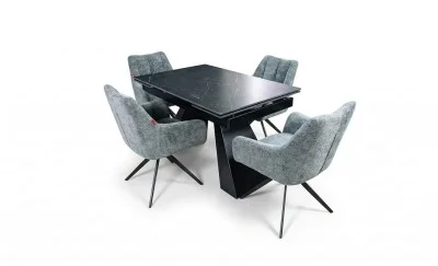 Set Masă Living Extensibilă KJT416 Neagră cu 4 Scaune DCM0112AS Gri
