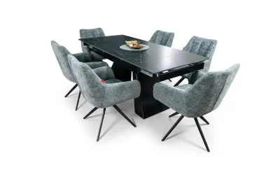 Set Masă Living Extensibilă KJT416 Neagră cu 6 Scaune DCM0112AS Gri