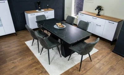 Set Masă Living Extensibilă KJT416 Neagră cu 6 Scaune J262-L Gri