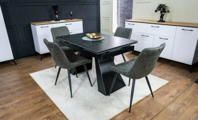 Set Masă Living Extensibilă KJT416 Neagră cu 4 Scaune J262-L Gri