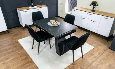 Set Masă Living Extensibilă KJT416 Neagră cu 4 Scaune KJC176 Negre