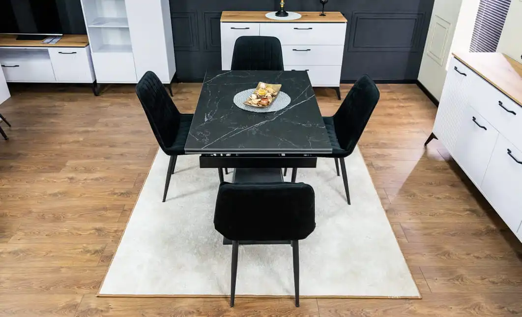 Set Masă Living Extensibilă KJT416 Neagră cu 4 Scaune KJC176 Negre 2