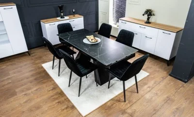 Set Masă Living Extensibilă KJT416 Neagră cu 6 Scaune KJC176 Negre