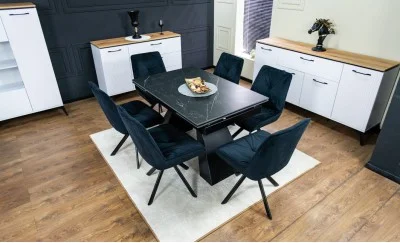 Set Masă Living Extensibilă KJT416 Neagră cu 6 Scaune KJC356 Negre