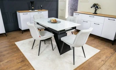 Set Masă Living Extensibilă KJT417 Albă cu 4 Scaune DCM2001AF Bej