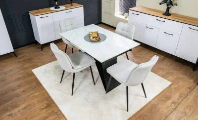 Set Masă Living Extensibilă KJT417 Albă cu 4 Scaune DCM2001AF Bej