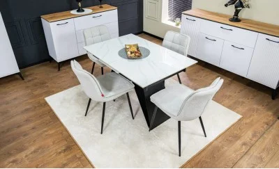 Set Masă Living Extensibilă KJT417 Albă cu 4 Scaune DCM2001AF Bej